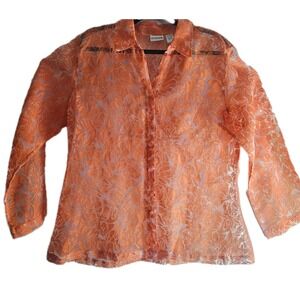 Chicos Size 3 Womens Floral Tropical Button Up Blouse Sheer Vibrant Spring Top